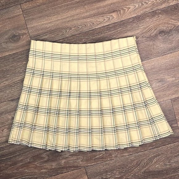 Yellow Plaid Pleated Mini Skirt size L - Picture 1 of 3